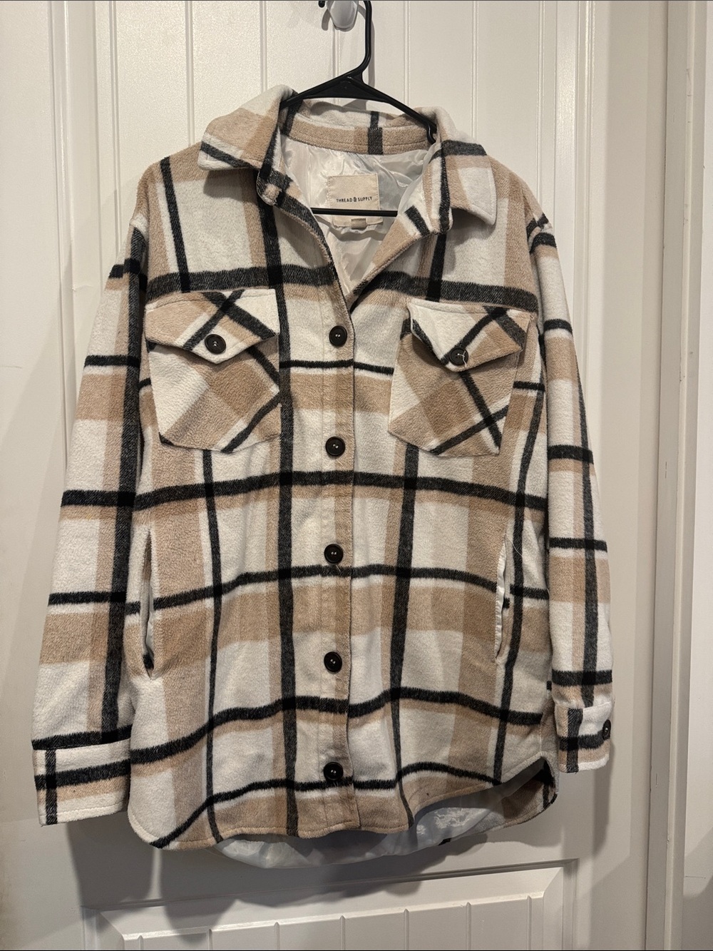 Women’s Plaid Shacket Jacket in Cream & Tan